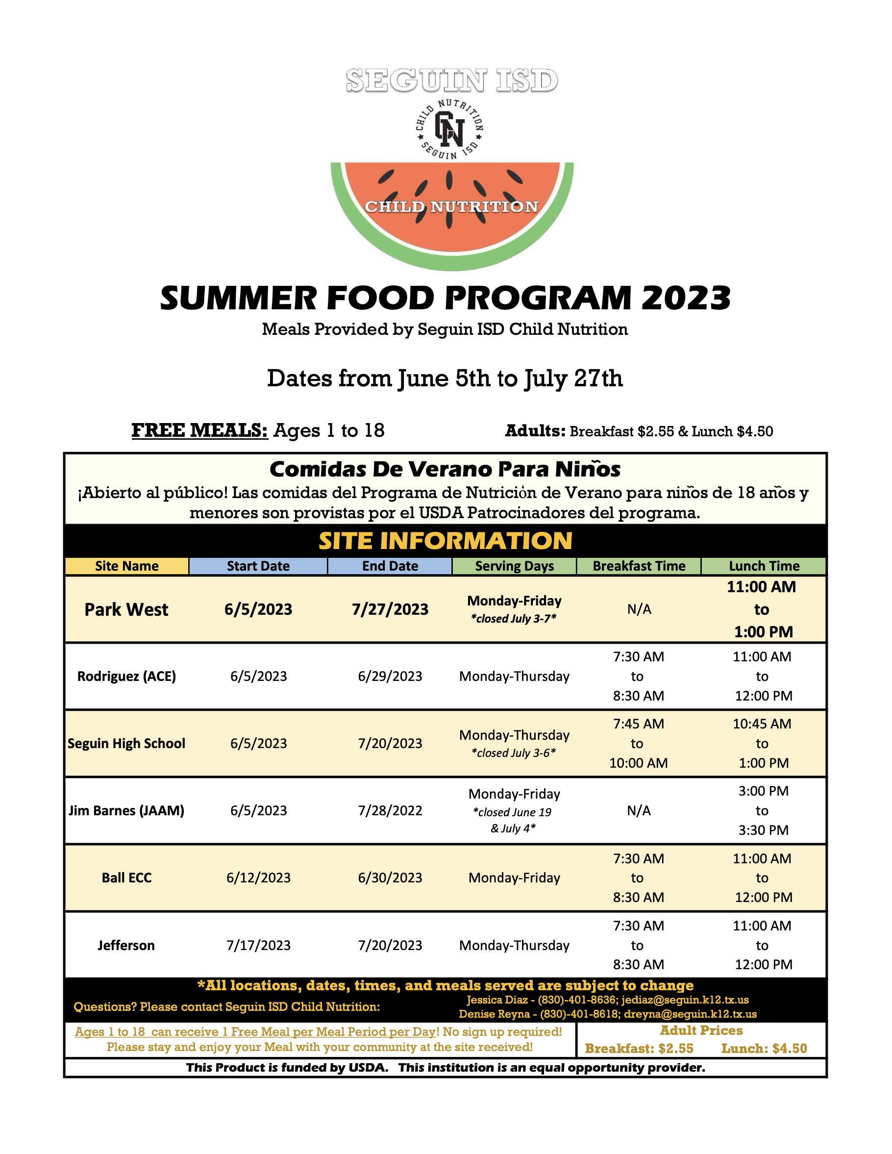 2023 Summer Meal program