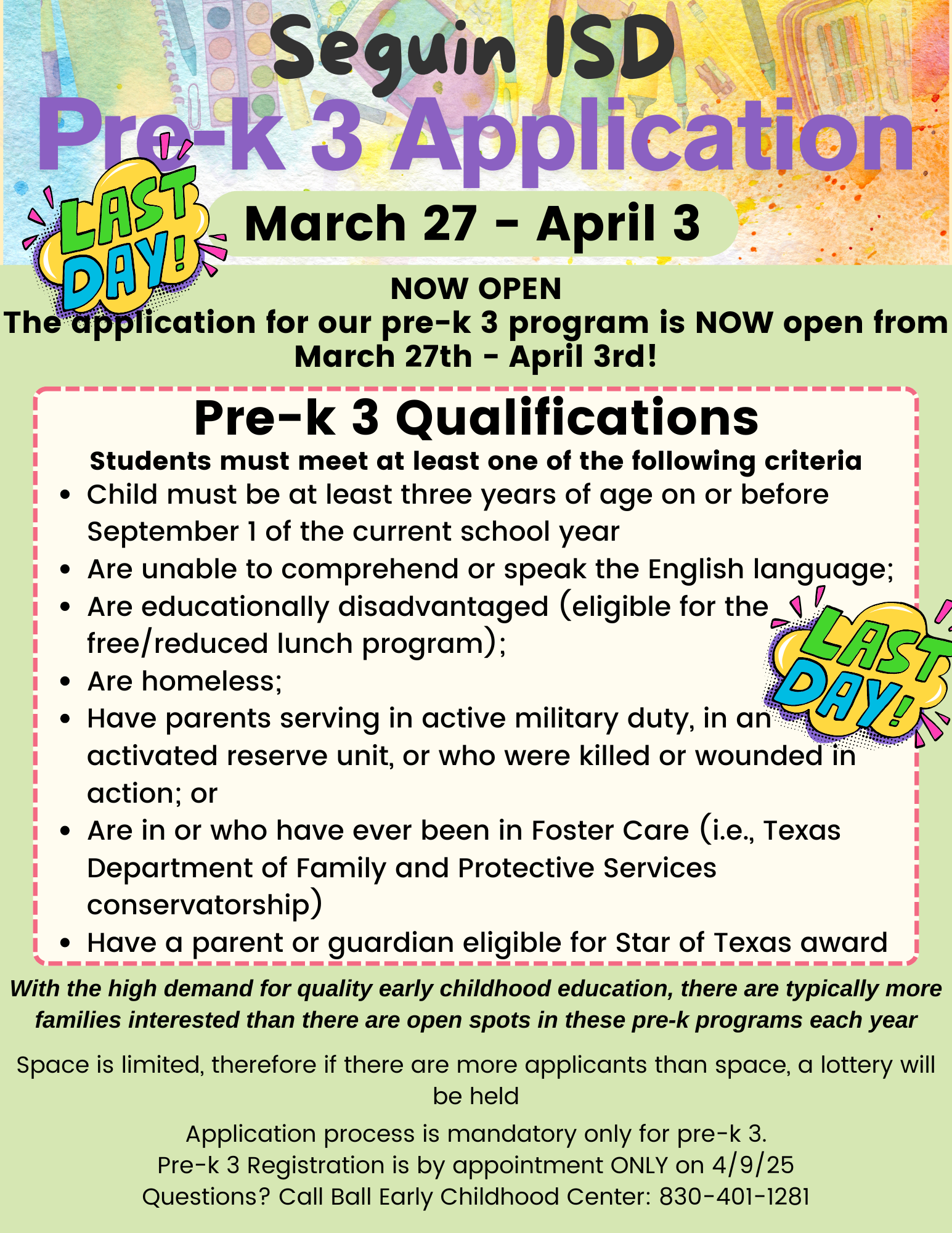 Pre-K Application Flyer English