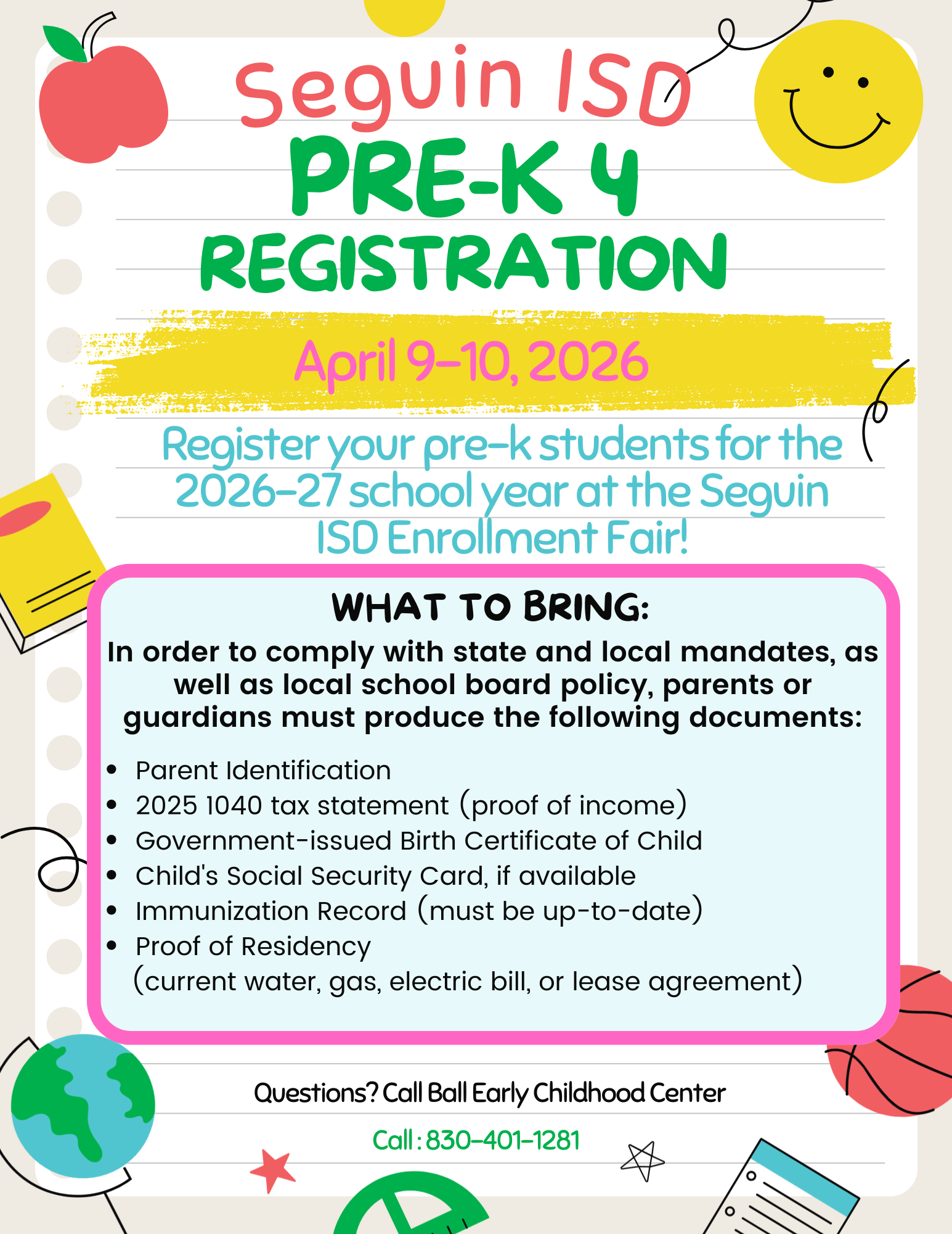 Pre-K registration flyer - English