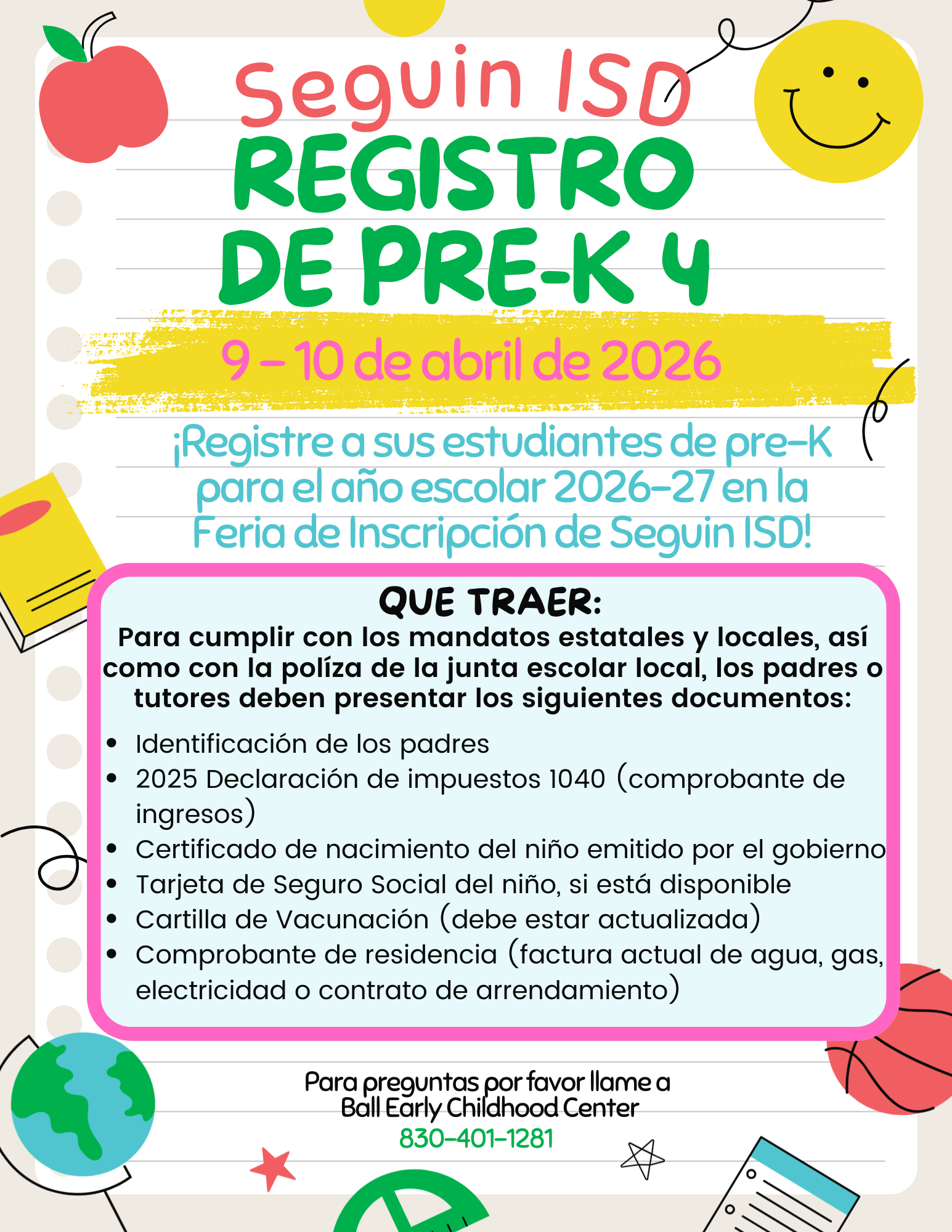 Pre-K registration flyer - Spanish