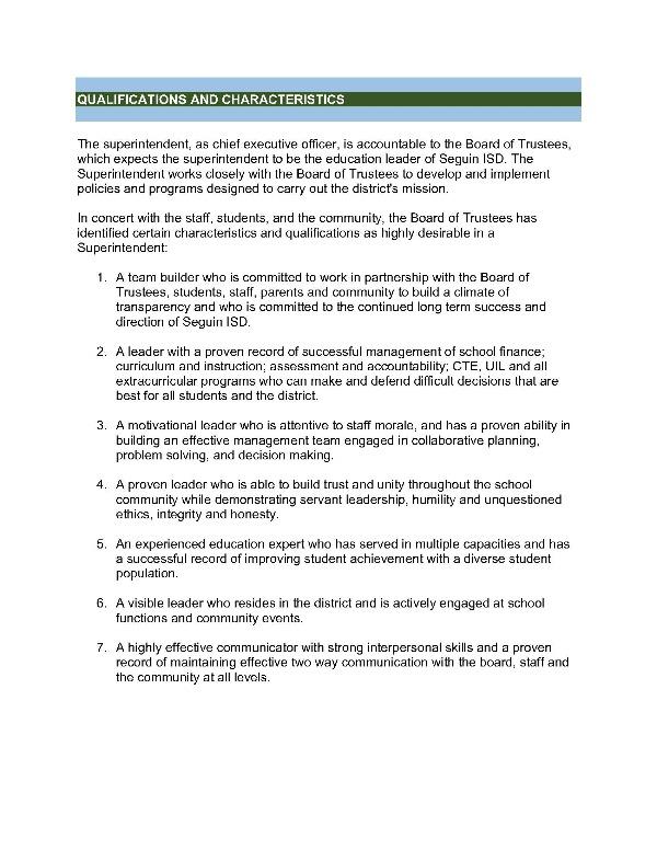 Qualifications and Characteristics Summary