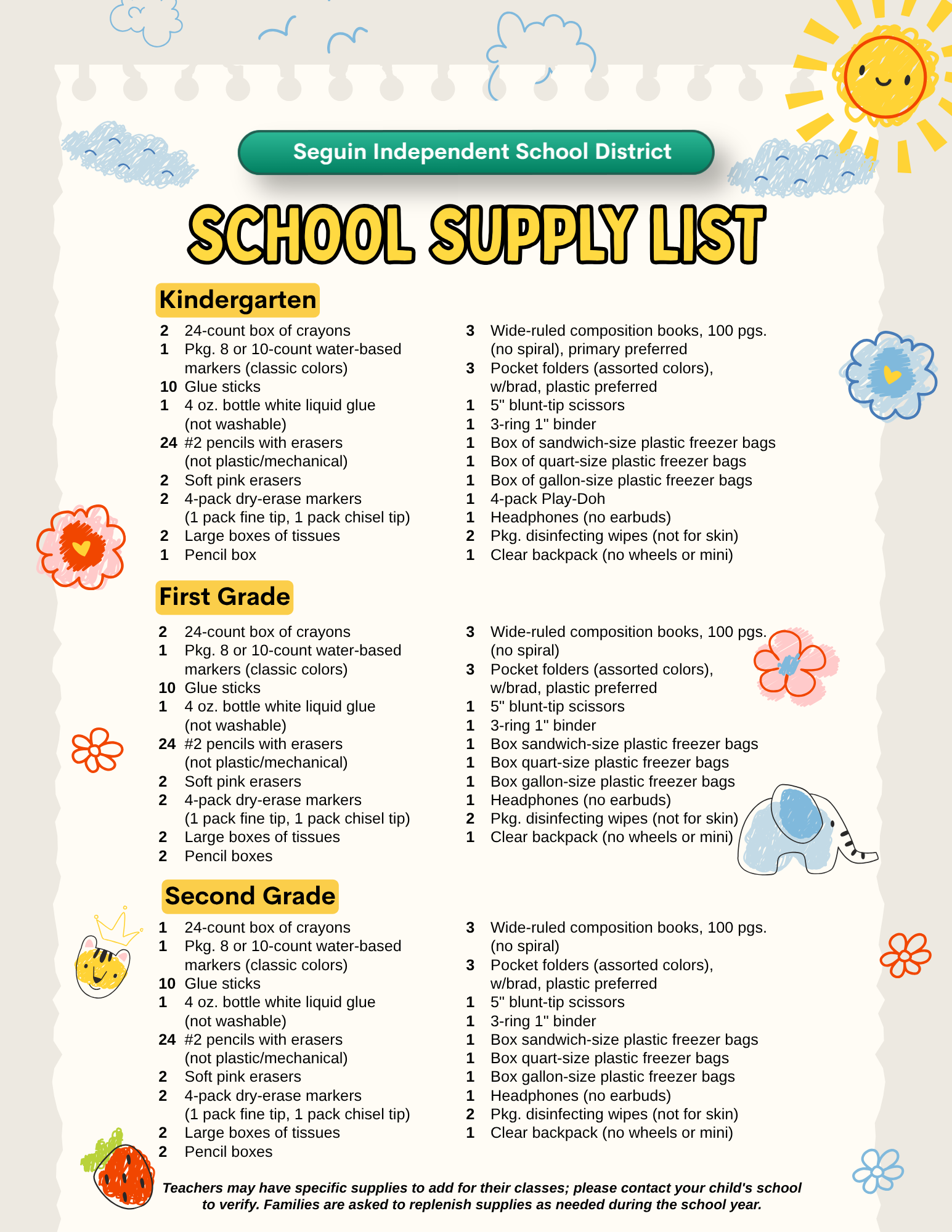 Elementary School Supplies