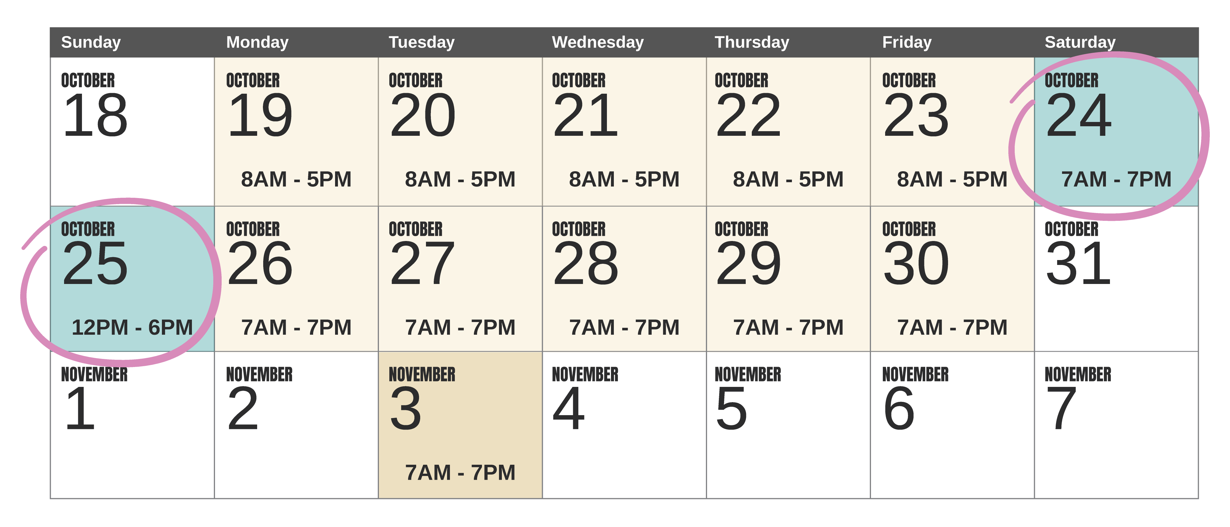 Prop A Calendar with Early Voting from October 19 to 30 and Election Day on November 3